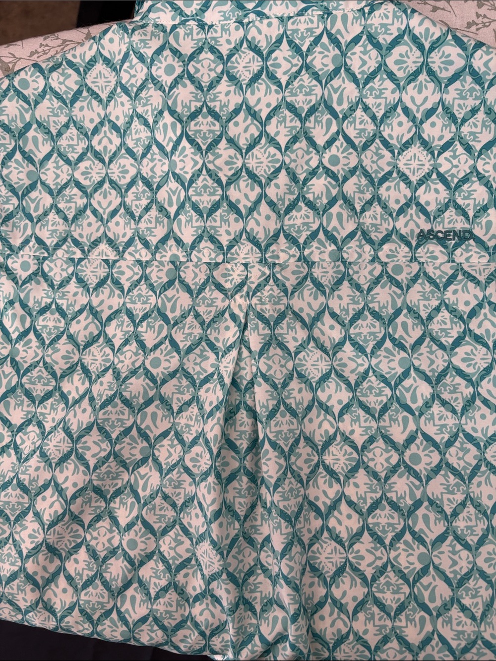 Ascend Teal and White Sleeveless Collared Blouse - Picture 9 of 13